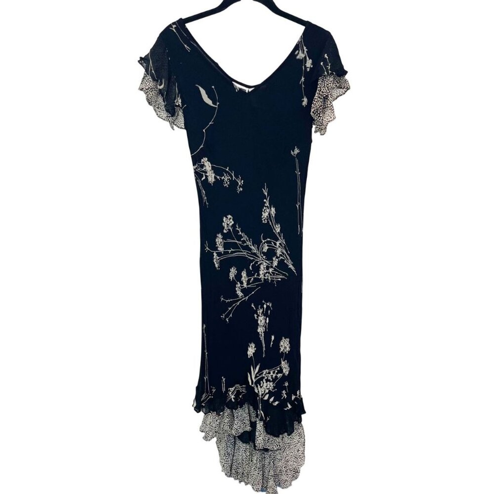 Vintage Phool Y2K 90s Black Floral Chiffon Midi Dress‎ Artsy Whimsigoth LARGE